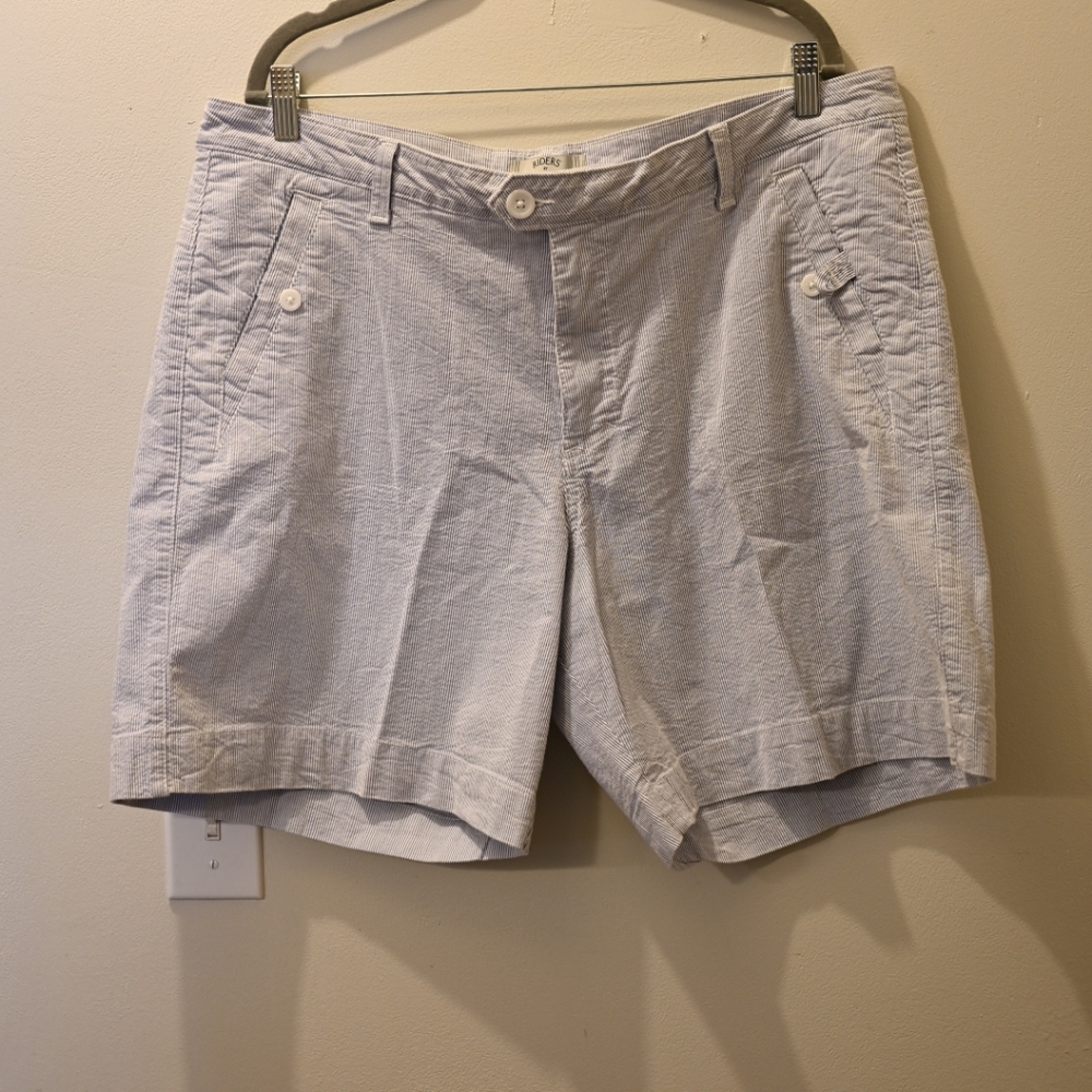 Light Blue Stripe Seersucker Cotton Women's Shorts 18W Yacht Rock Nautical